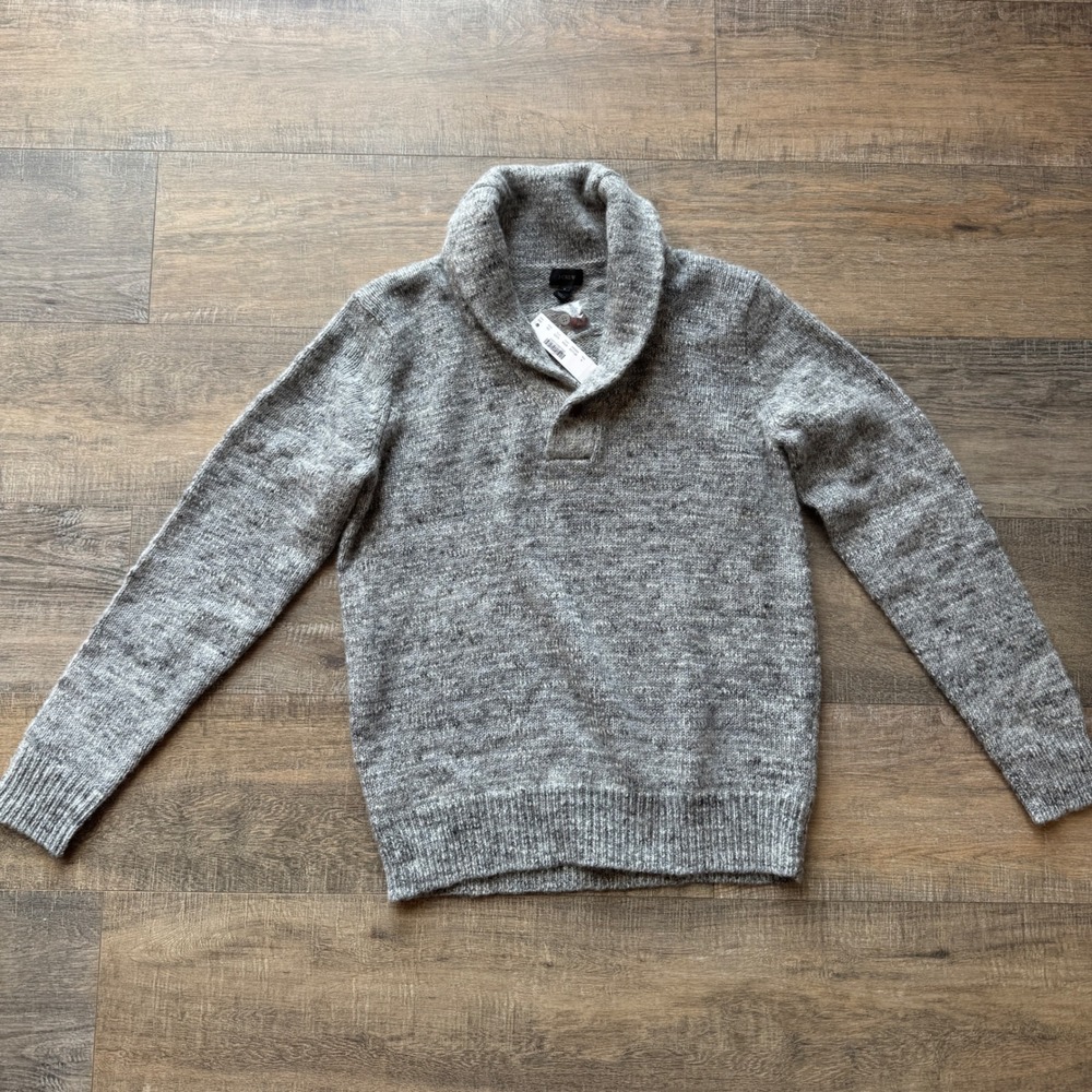 NWT J.Crew Mens Grey Wool Alpaca Blend Shawl Collar Sweater Size Small